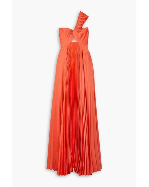 A.L.C. Red Nessa One-shoulder Cutout Knotted Pleated Satin Gown