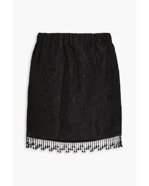Ganni Black Fringed Jacquard Skirt