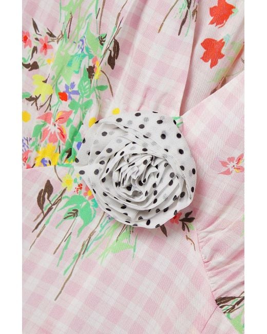 Rixo Pink Gem Crochet-trimmed Printed Crepe Maxi Dress