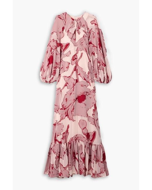 LaDoubleJ Red Printed Silk-Blend Chiffon Maxi Dress