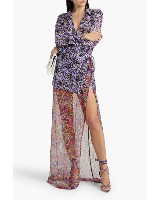 Dries Van Noten Purple Layered Floral-print Silk-georgette Maxi Wrap Skirt