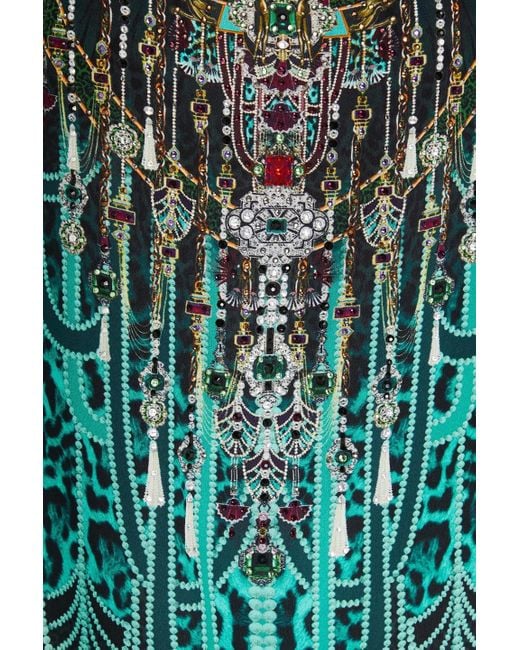 Camilla Green Embellished Printed Silk Crepe De Chine Kaftan