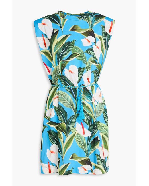 Farm Rio Blue Floral-Print Cotton-Jersey Mini Dress