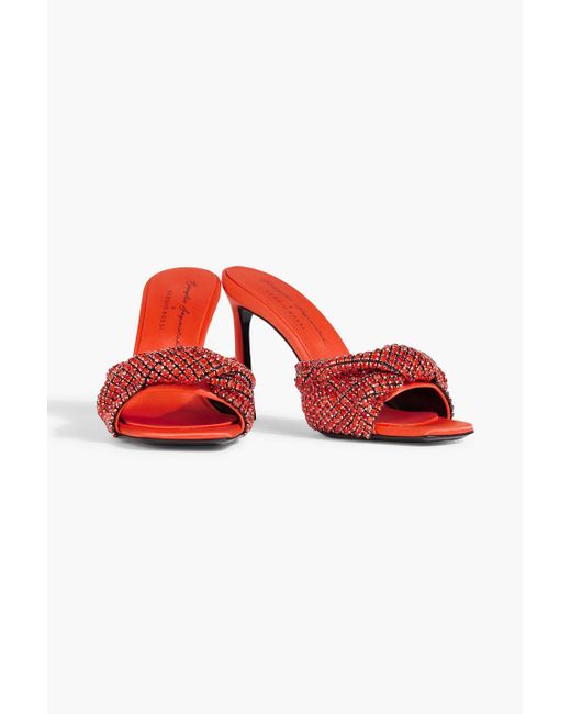Sergio Rossi Red Sr Tyra 95 Crystal-embellished Satin Mules