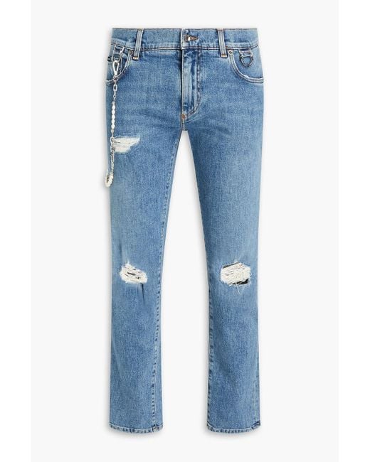 Dolce & Gabbana Blue Skinny-fit Distressed Embellished Denim Jeans for men