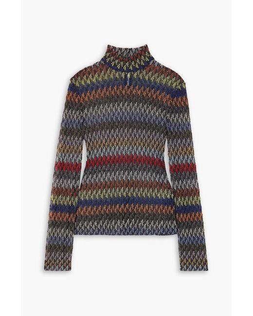 Missoni Black Metallic Crochet-knit Turtleneck Sweater
