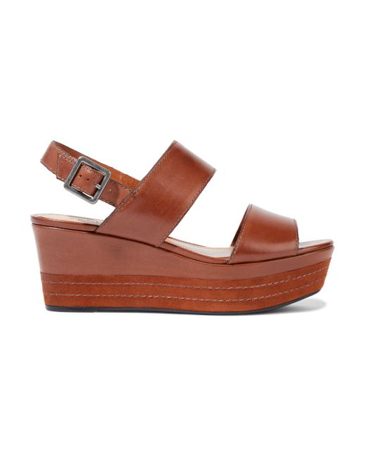 Schutz Kaia Leather Platform Slingback Sandals Brown - Lyst