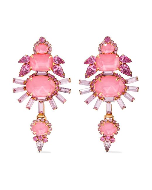 Elizabeth Cole Pink Henning 24-karat Gold-plated, Swarovski Crystal And Stone Earrings