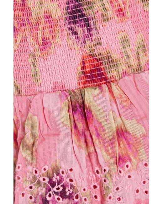 LoveShackFancy Pink Walker gestufter minirock aus baumwoll-jacquard mit floralem print