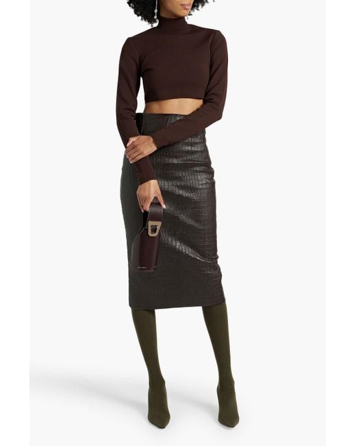 Zeynep Arcay Black Cropped Jersey Turtleneck Top