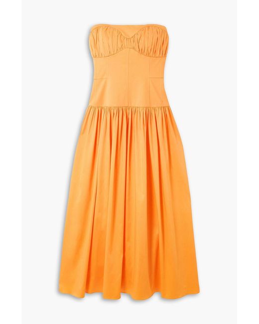 TOVE Red Lauryn Strapless Cotton-Blend Poplin Midi Dress