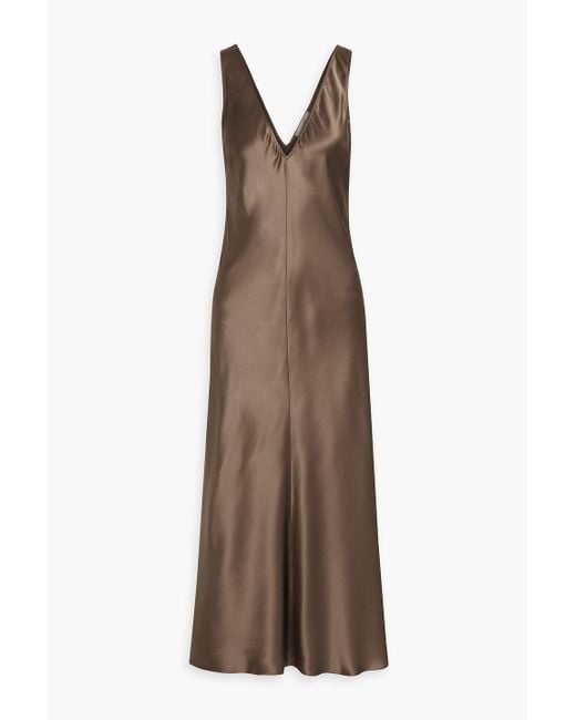 FRAME Brown Silk-satin Midi Dress