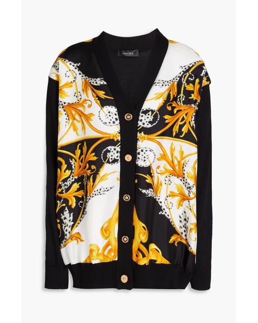 Versace Black Printed Silk And Cotton-blend Twill Cardigan