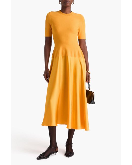 Jonathan Simkhai Orange Midikleid aus glänzendem crêpe mit stretch-strickeinsatz