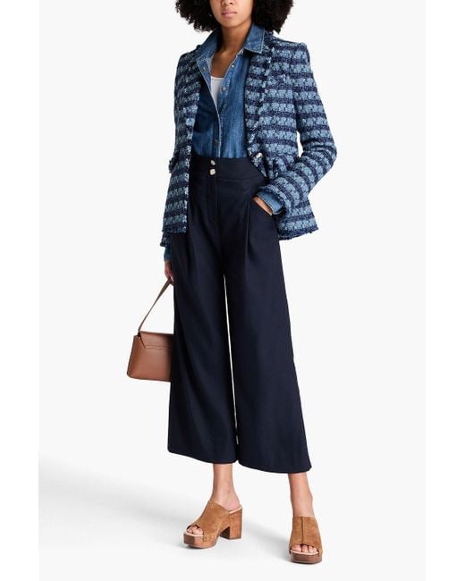 Veronica Beard Blue Kuna Cropped Linen-blend Wide-leg Pants