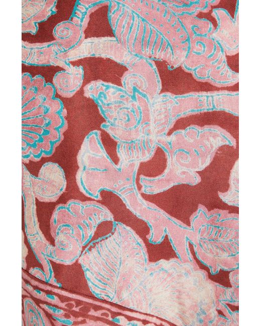 Ba&sh Pink Cropped Printed Silk-satin Halterneck Top