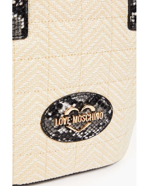 Love Moschino Natural Faux Snake-effect Leather And Raffia Shoulder Bag