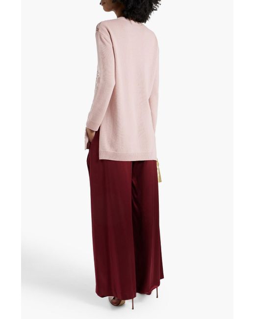 Valentino Garavani Pink Corded Lace-paneled Wool And Cashmere-blend Sweater