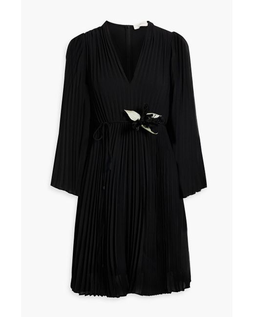 Zimmermann Black Pleated Chiffon Mini Dress