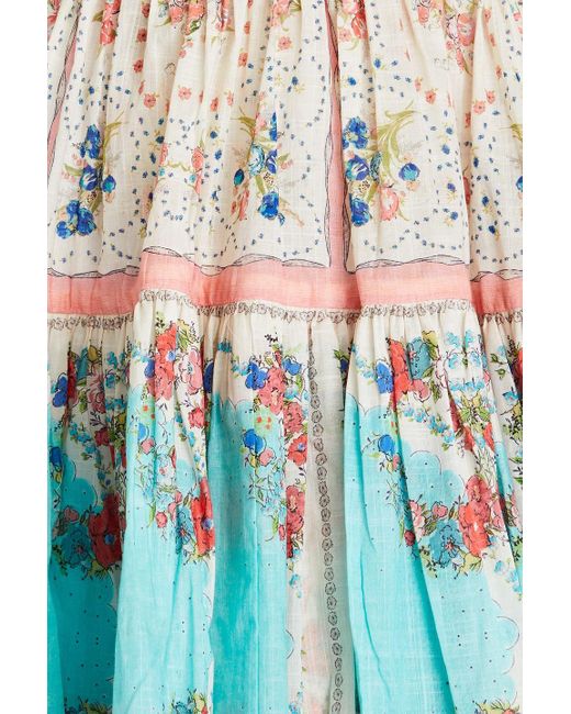 Zimmermann Blue Ruffled Floral-print Cotton Mini Wrap Dress