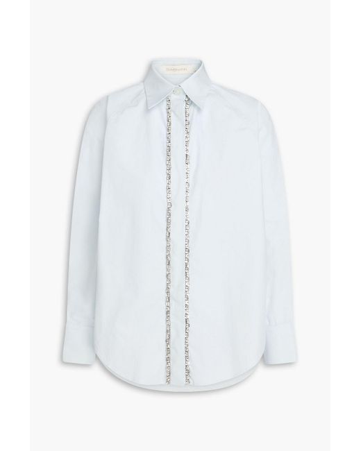 Zimmermann White Crystal-Embellished Cotton-Poplin Shirt