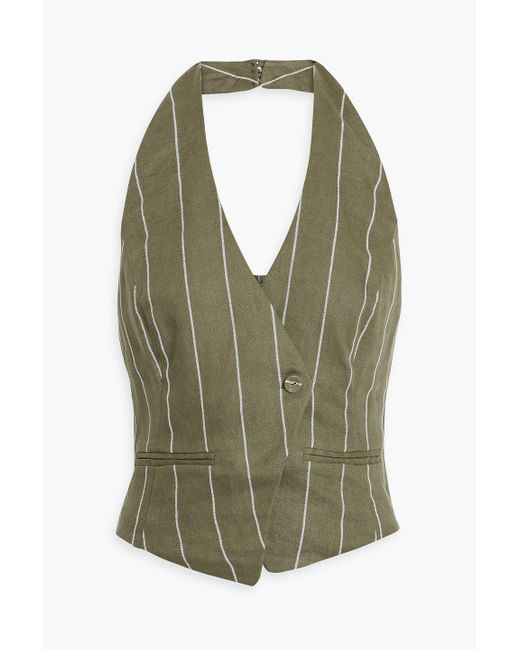 Nicholas Green Aurelia Striped Linen-blend Halterneck Vest