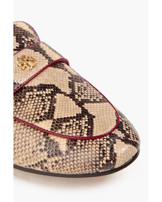 Tory Burch White Embellished Snake-Effect Leather Loafers