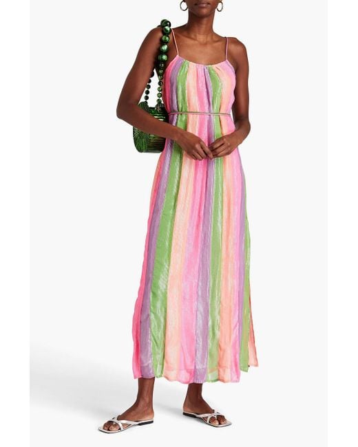 Sundress Pink Vanille Metallic Striped Georgette Maxi Dress