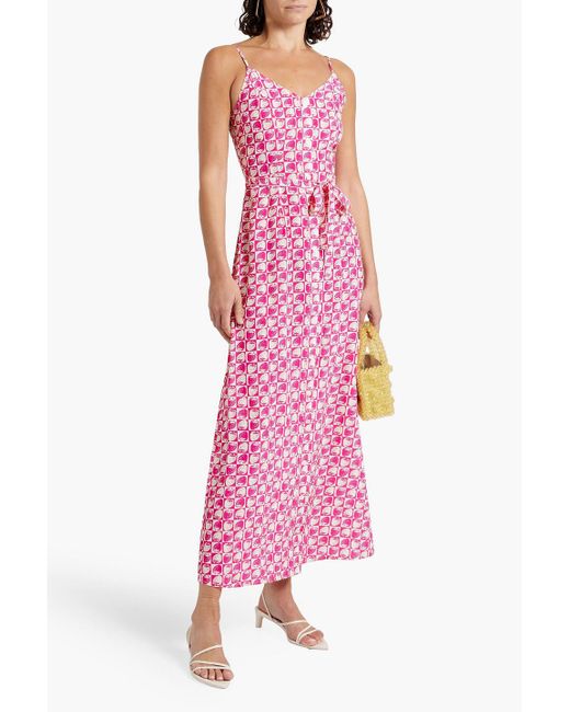 HVN Pink Josephine Button-Detailed Crepe Maxi Dress