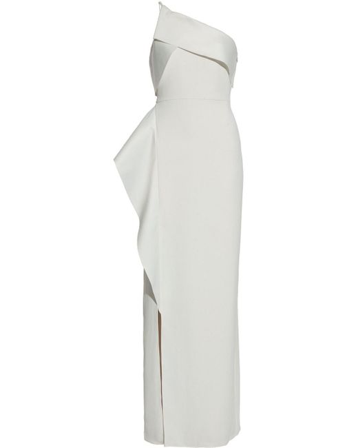 Halston Heritage White Leda One-shoulder Draped Satin-crepe Gown