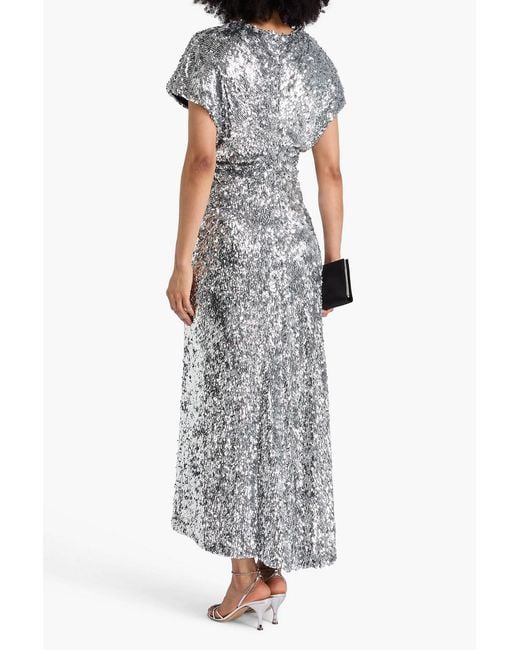 Maje Gray Sequined Stretch-Tulle Maxi Dress