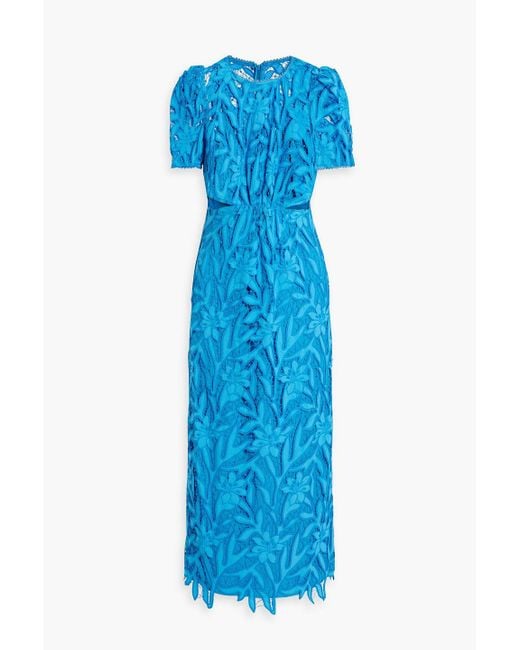 ML Monique Lhuillier Blue Cutout Guipure Lace Midi Dress