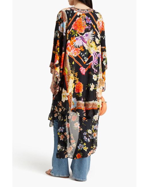 Camilla Black Crystal-Embellished Floral-Print Crepe And Silk-Chiffon Kimono