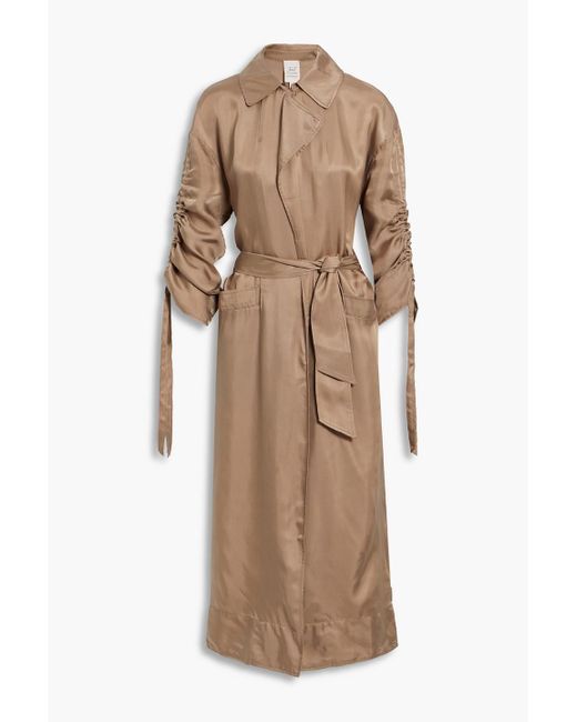 Cinq À Sept Aziza Belted Ruched Cupro Trench Coat in Natural | Lyst