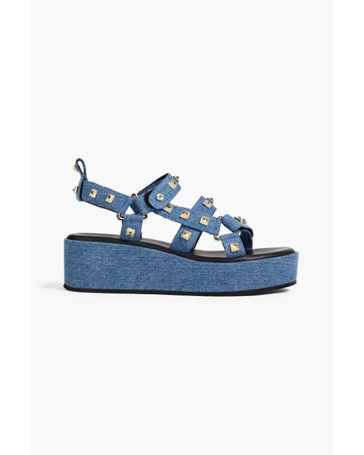 Maje Blue Studded Denim Platform Sandals