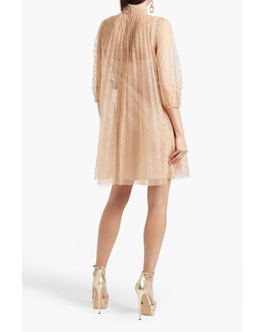RED Valentino Natural Pussy-bow Glittered Tulle Mini Dress