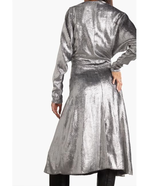 Isabel Marant Gray Courtneya gerafftes midikleid aus lamé mit schlangenprint