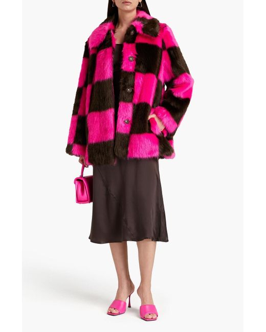 Stand Studio Pink Nani Checked Faux Fur Coat