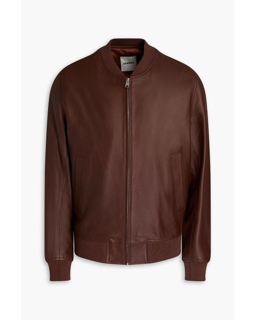 Sandro Brown Leather Bomber Jacket for men