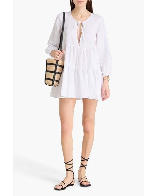 Casa Raki White Matilda Tiered Linen Mini Dress