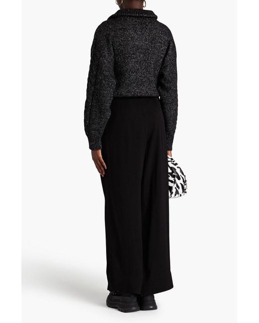 Ganni Black Cable-knit Cotton-blend Half-zip Sweater