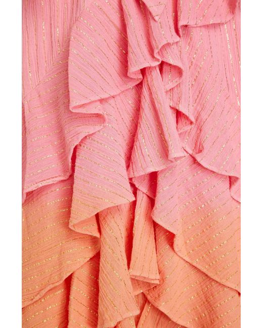 Sundress Pink Ilani trägerloses midikleid aus gaze aus einer baumwollmischung mit rüschen und metallic-effekt