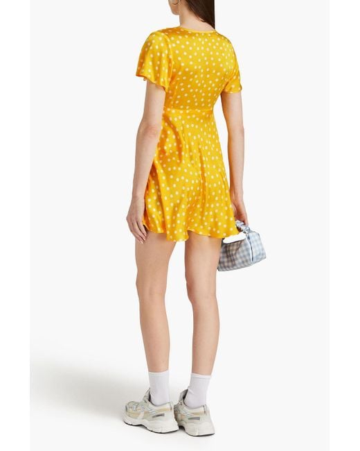 Claudie Pierlot Yellow Cutout Knotted Polka-dot Silk-satin Mini Dress