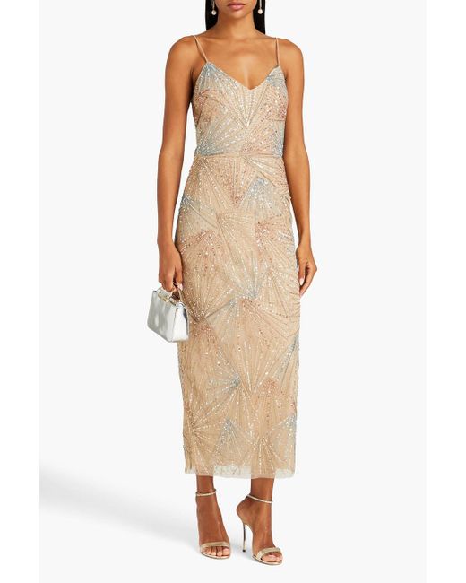 THEIA Natural Embellished Tulle Gown