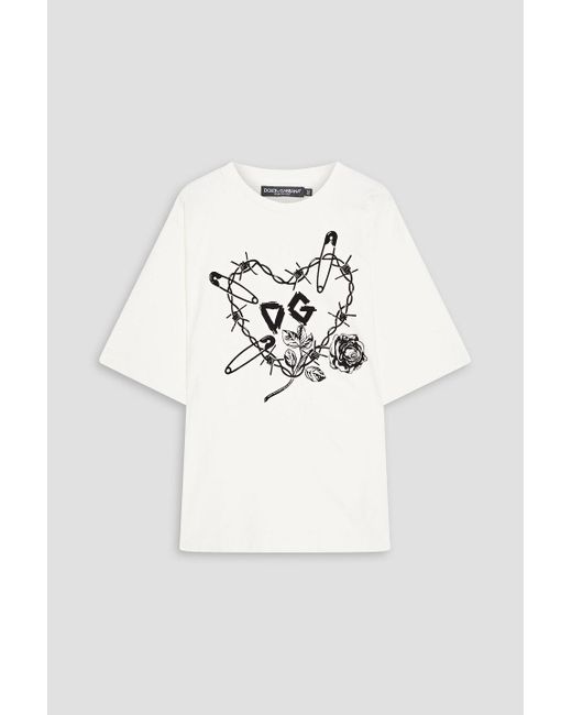 Dolce & Gabbana White Printed Cotton-jersey T-shirt for men