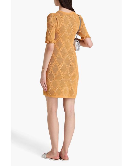Sandro Orange Faux Pearl-Embellished Pointelle-Knit Mini Dress