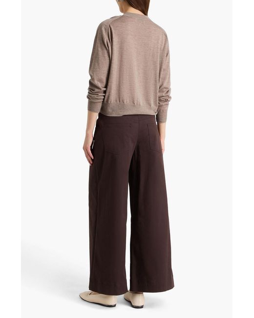 Theory Brown Cotton-blend Wide-leg Pants