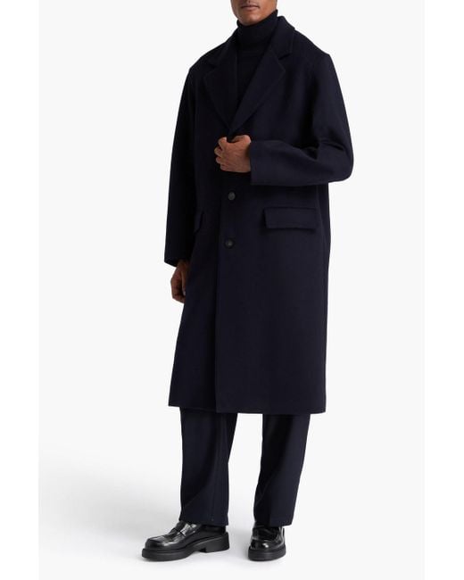Sandro Blue Wool And Cashmere-blend Felt Coat for men