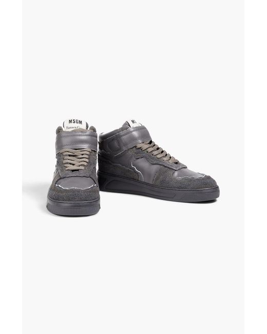 MSGM Gray Suede-trimmed Leather High-top Sneakers for men