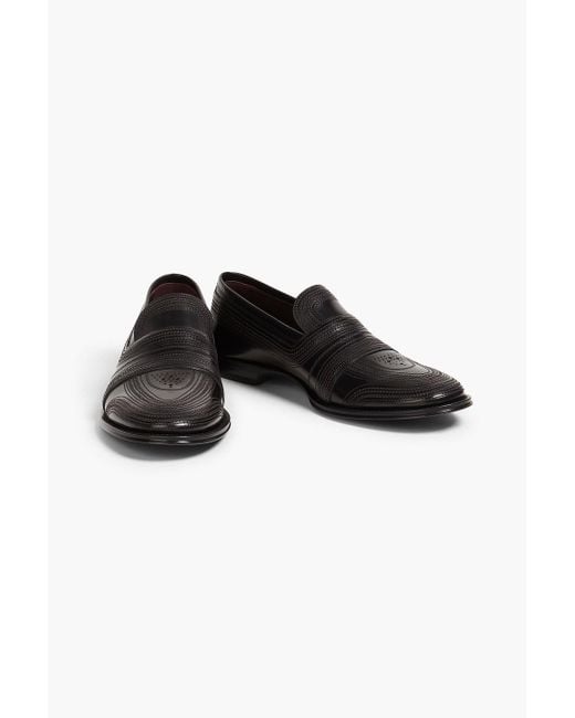 Dolce & Gabbana Black Perforated Leather Loafers for men